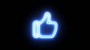 Blue neon thumbs-up icon animation with glowing tracing effect on a dark background, perfect for social media or digital content themes