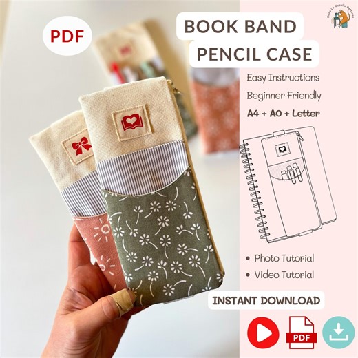 Notebook Pen Pouch Sewing Pattern PDF, Beginner Friendly Elastic Pencil Case, Video Tutorial - Etsy