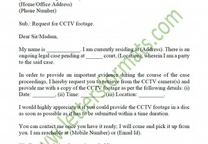 Sample Request Letter for CCTV Footage for a Legal Case