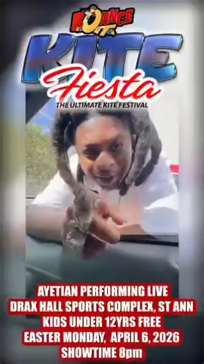 This is a Blast !!!! on Instagram: "@BounceOutParty 'Kite Fiesta' 🔥 This #Easter Monday, April 6, #DraxHall Sports Complex 🇯🇲 #StAnn... 🕛 ▪︎ Gates open at 10am Until... 🎟 ▪︎ Kids under 12 years old enter FREE 💯💯 Kite Competitions 💯💯 over $50,000 in cash and prizes Rides galore for the kids, magician,snake charmer, fire man, contortionist and more. .. Showtime 8:00 PM featuring Ayetian, Dancing Rebel, Bush Wakka and many more ‼️‼️‼️‼️ 🎶🎶🎶 STAY FOR THE AFTER PARTY WITH Interceptor Soun