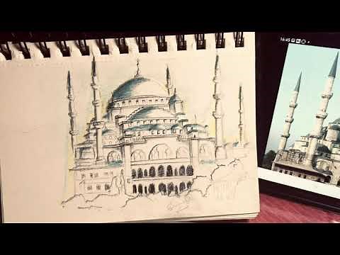 How to draw The Sultan Ahmed Mosque|The Blue Mosque 🕌 {Turkey}-sketch