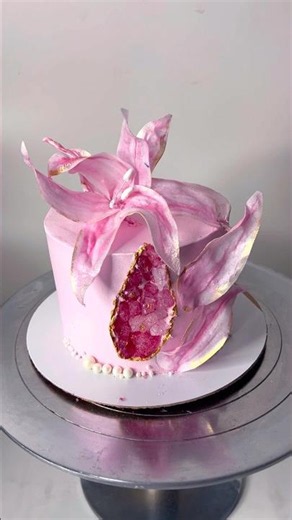 Pink Geode Cake with Wafer Paper Lily 🌸✨ | Elegant Cake Design Tutorial