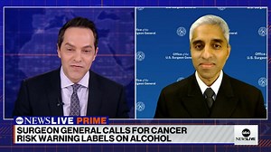 “Alcohol is responsible for 100,000 cases of cancer a year in the United States and 20,000 cancer deaths.” U.S. Surgeon General Dr. Vivek Murthy discusses the newly issued advisory warning of the link between alcohol consumption and cancer risk. | ABC News Live