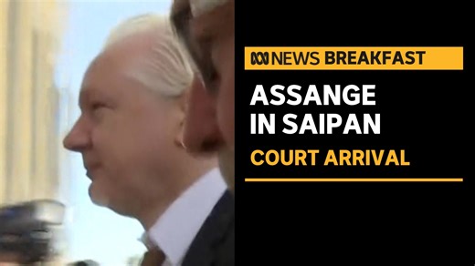 #BREAKING: Julian Assange has arrived at the US District Court in Saipan. He is expected to plead guilty to espionage there as part of a deal designed to get him home to Australia, after years in a British prison. 📺💻 News Breakfast — Stream live now on ABC iview: https://ab.co/StreamABCiview | News Breakfast