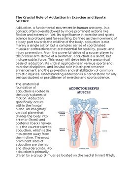 Adduction in Exercise & Sports Science Worksheet Classwork Homework