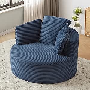 48.8" Oversized Round Chair Lounge Chaise Indoor, Fluffy Corduroy Upholstered Foam Floor Large Cloud Circle Chair, Modern Deep Seat Single Sofa Armchair for Living Room
