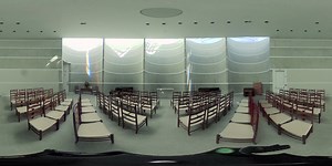 Take a moment to relax as ceiling-mounted prisms cast color into the main sanctuary of the Class of 1959 Chapel at Harvard Business School. | Harvard University