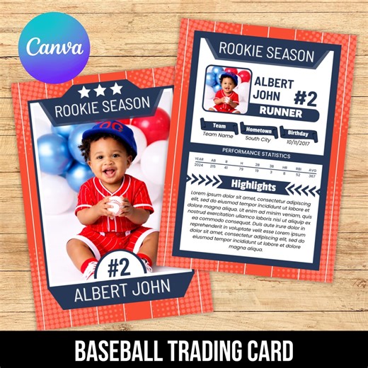 Rookie of the Year 1st Birthday Card, First Birthday Baseball Player Card, Editable Baseball Party Invitation, Baseball Birthday Card, Canva - Etsy