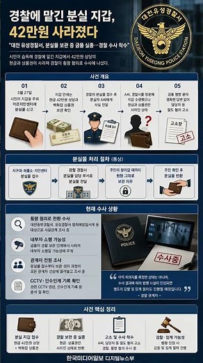 #대전유성경찰서 #분실물 #지갑분실 #현금실종 #상품권실종 #절도혐의 #경찰수사 #CCTV확인 #분실물보관 #대전경찰 #사회이슈 #한국미디어일보