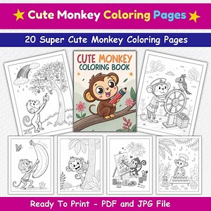 Coloring Pages, Cute Monkey Coloring Pages, Animal Coloring Pages, Monkey Coloring Sheets Activities Printable, Easy Coloring for Toddlers - Etsy Canada