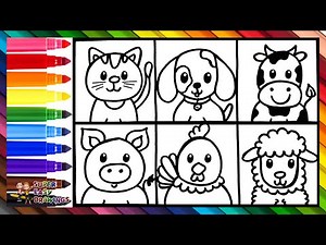 Drawing and Coloring Farm Animals 🐶🐱🐮🐑🐔🐷🌈 Drawings for Kids