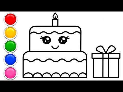 🎂Birthday Cake Drawing & Colouring | step by step tutorial 😍