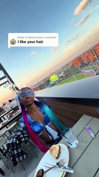 Replying to @thereal_taex thank you so much! #fifththirdfield #baseballgame #rooftopdining #rooftopbar #2ponytails