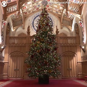 WINDSOR CASTLE CHRISTMAS: The royal family's Christmas decorations were unveiled at Windsor Castle in England on Wednesday (11/20). The Royal Collection Trust curator said the main Christmas tree is adorned in 3,000 lights and hundreds of decorations, and will be replanted after the holiday season. The Royal Collection said a miniature tree was added to the century-old Queen Mary's Doll House, that has mini decorations made out of vintage necklaces to resemble the decor from the 1920s. | CBS New