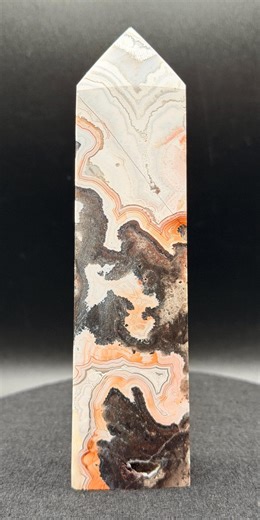 New Item | Crazy Lace Agate 5.4” Tower • Natural Banded Agate Crystal Point • Mexican Lace Agate Freeform • Orange Cream Gray Veining - Etsy