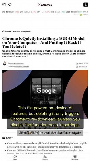 🧐👉 Chrome Installs 4GB AI Model Without User Consent, Raises EU Privacy Concerns #QixNewsCrypto