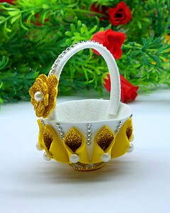 22K views · 1.6K reactions | Most beautiful mini basket making very easy tutorial at home - Room decorating ideas with eva glitter foam paper basket #basket #handmade #decor | Craftsome | Facebook
