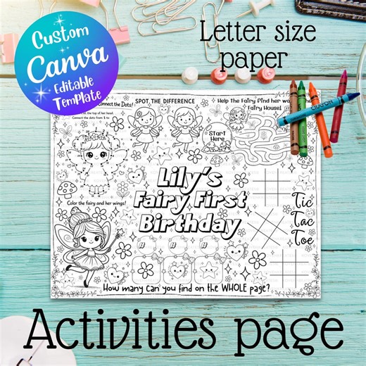 Fairy First Birthday Coloring Page – Magical Party Activity Sheet (digital Download) FAIRY1 - Etsy