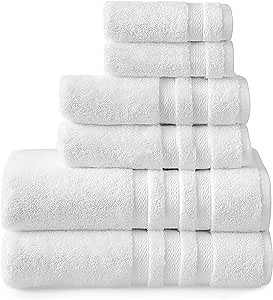 Welspun Basics Luxurious 100% Hygro Cotton 6 Piece Towel Set | White | Quick Dry | Absorbent | Durable | Softer & Lofter Wash After Wash | Sustainable | 600 GSM | 2 Bath 2 Hand 2 Wash Towels