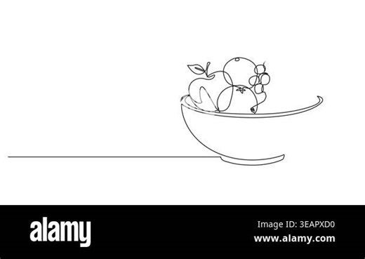animated continuous line drawing of bowl filled with fresh healthy fruits, line art animation Stock Video Footage - Alamy