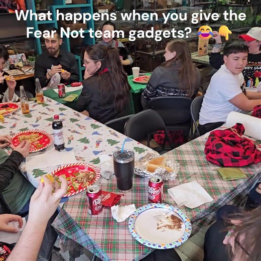 🎅🎄 We have a Christmas party every year and this year the team got 5 pound weighted stuffed animals. They chose the animal months ago but did not know what it was for. The Fear Not crew also loves fidget gadgets and the duck and frog did not disappoint. (You gotta watch the video with volume up) 🐸 I did have to tell them they had to keep those noisy things at home though. 😂 It's just my husband and 2 adult boys here, so in many ways these guys are like family and I feel very blessed to have 