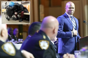 Eric Adams speaks at the annual NYPD Holy Name Society communion mass and breakfast