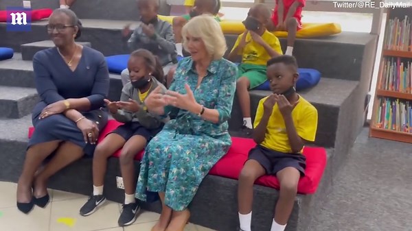Duchess of Cornwall meets with children at the Kigali Library in Rwanda