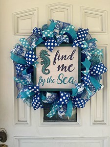 Sticker pour porte d'entrée Find Me By the Sea Seahorse Coastal Beige Blue Beach - Etsy France