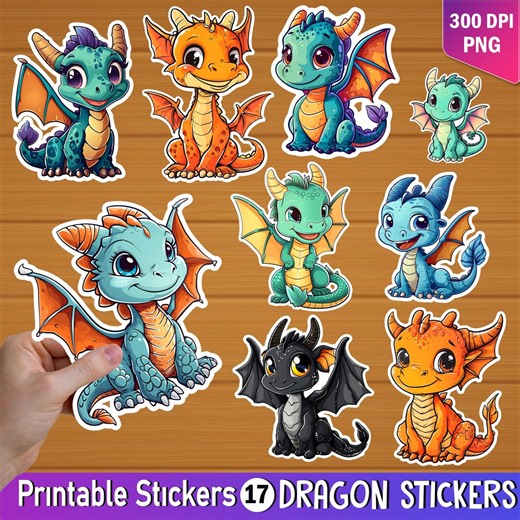 Kawaii Baby Dragon Stickers, Printable Clipart, Scrapbooking (PNG) - Etsy