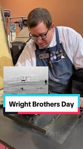 December 17th is National Wright Brothers Day! It is on this day in 1903, completed the first mechanically propelled airplane flight in history and it took place in Kitty Hawk, North Carolina. It was a making a 12-second flight that traveled 120 feet. In honor of today, Jared letterpress printed the oldest cut of an airplane that we have in our print shop, and, of course, it is a lot more sophisticated than what the Wright Brothers had 120 years ago. This electrotype (copy of a woodcut) was made
