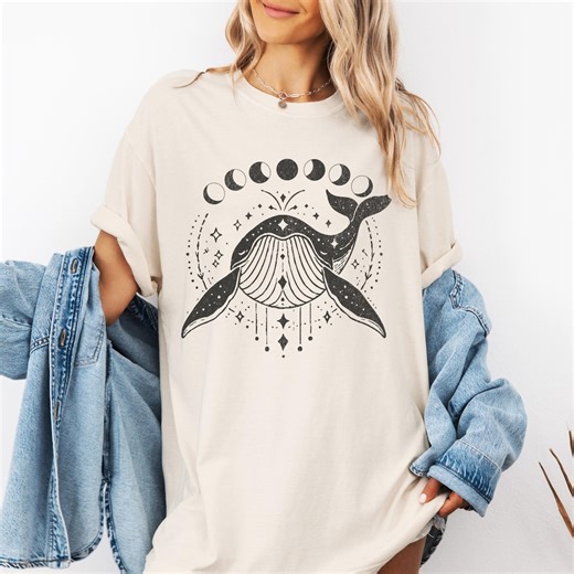 Celestial Whale T Shirt, Cosmic Ocean Line Art Tee, Mystical Sea Life Illustration Shirt - Etsy