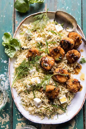20 Minute Honey Garlic Butter Scallops and Orzo.