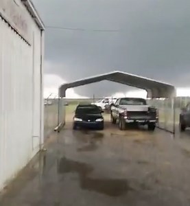 Very LARGE Wedge Confirmed Damaging Tornado earlier near Allendale, South Carolina! Look closely and you can see a satellite funnel/tornado on the right side! Permission: Corey Tharin | Live Storm Chasers