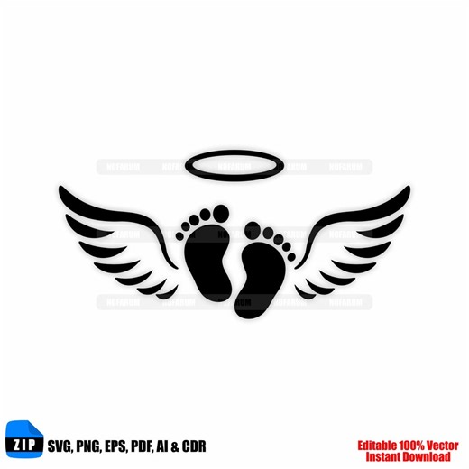 Angel Baby Feet SVG, Memorial Wings Silhouette PNG - Etsy