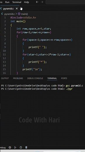 C Program To Print Pyramid With "*" || Code With Hari || #coding #clanguage #programming