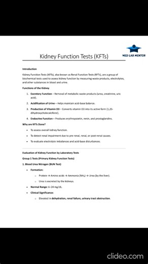 Kidney Function Test (KFT) #biochemistry #medical #biotechnology #microbiology #mlt