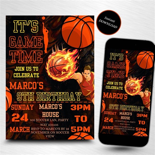 Basketball Birthday Invitation, Boys Girls Sport Invite, Canva Editable Template - Etsy