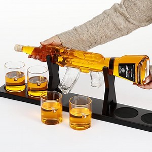 [Hot Item] Handmade Glass Bottle Decanter Ak 47 Gun Shape Bottle Glass Whiskey Decanter and Glasses Sets