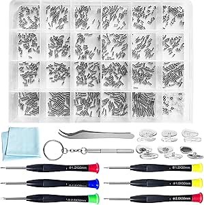 Eyeglass Repair Kit - 24 Types of Eyeglass Screw Size Glasses Repair Kit with Screws, Eyeglass Nose Pads, Eyeglass Screwdriver and Tweezer (24 Types Screws)