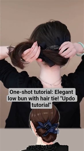 One-shot tutorial: Elegant low bun with hair tie! "Updo tutorial"