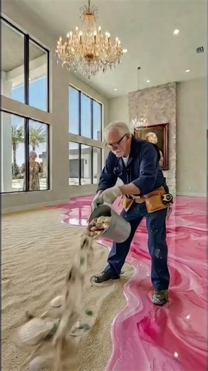 Concrete to Beach! Pink Epoxy Resin Floor Makeover #epoxy#floor#home #shorts