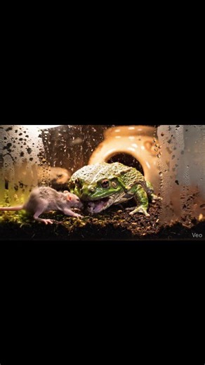 Hidden Pacman frog demonstrates lightning ambush feeding behavior inside warm indoor terrarium room setup. Warning: [Warning: Live Feeding Video] This content shows animals feeding naturally as part of nature. No harm, no encouragement of violence. Educational wildlife content. #pacmanfrog #frogfeeding #amphibianpredator #livefeeding #terrariumlife #exoticamphibian #frogstrike #wildlifedocumentary #natureinstinct | Frog Feeding