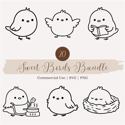 Cute Bird Set, Minimalist Kawaii Bird Clipart, Simple Birds Line Art SVG PNG Bundle, Cricut Cut Files, Silhouette Design, Nursery Crafts - Etsy