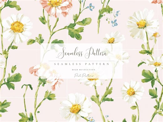 Seamless Floral Pattern PNG With Background, Fast Download, Commercial Use, Spring Daisy and Wildflower Digital Paper - Etsy