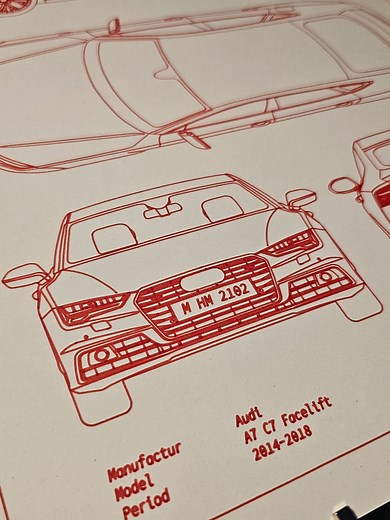 Audi A7 C7 Facelift Zeichnung — 5–6 Stunden Autoskizze