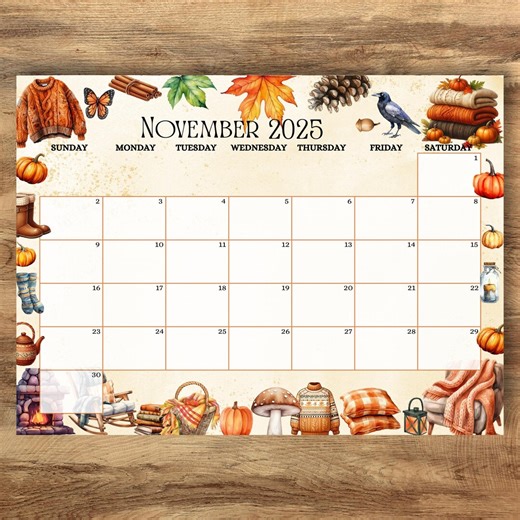 EDITABLE November 2025 Calendar, Beautiful Fall Autumn, Printable Fillable Thanksgiving Planner Calendar Kids Schedule, Instant Download - Etsy