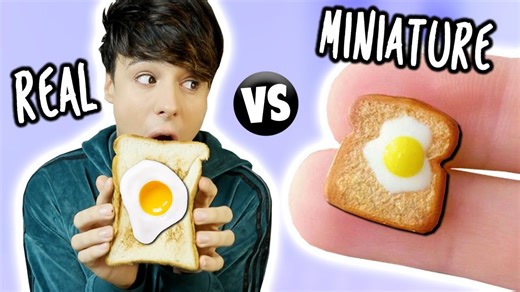 Mini Food vs Real Food Egg Toast Cinnamon Bun Croissant