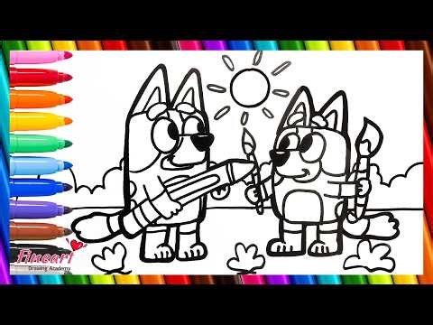 Bluey & Bingo Painting Adventure 🎨 Drawing the Heeler Sisters💙 💖🌈🪂 Easy Art for Kids