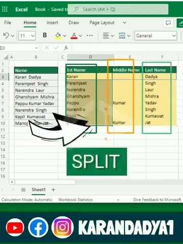 1.3K views · 74 reactions | Separate Text formulas in excel • Text split in excel • how to split text in excel #excelforbusiness #excelformulasandfunctions #ExcelForBeginners #ExcelTipsAndTricks #ExcelNew #Excel #karandadya1 #textsplit #sepratetext #exceltips | Karan Dadya | Facebook