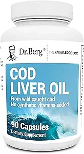 Dr. Berg Cod Liver Oil Capsules - New Formula Without OxBile - Rich in Omega-3 Fatty Acids (DHA & EPA), Vitamins A & D - No Smells or Bad Aftertaste - 90 Capsules
